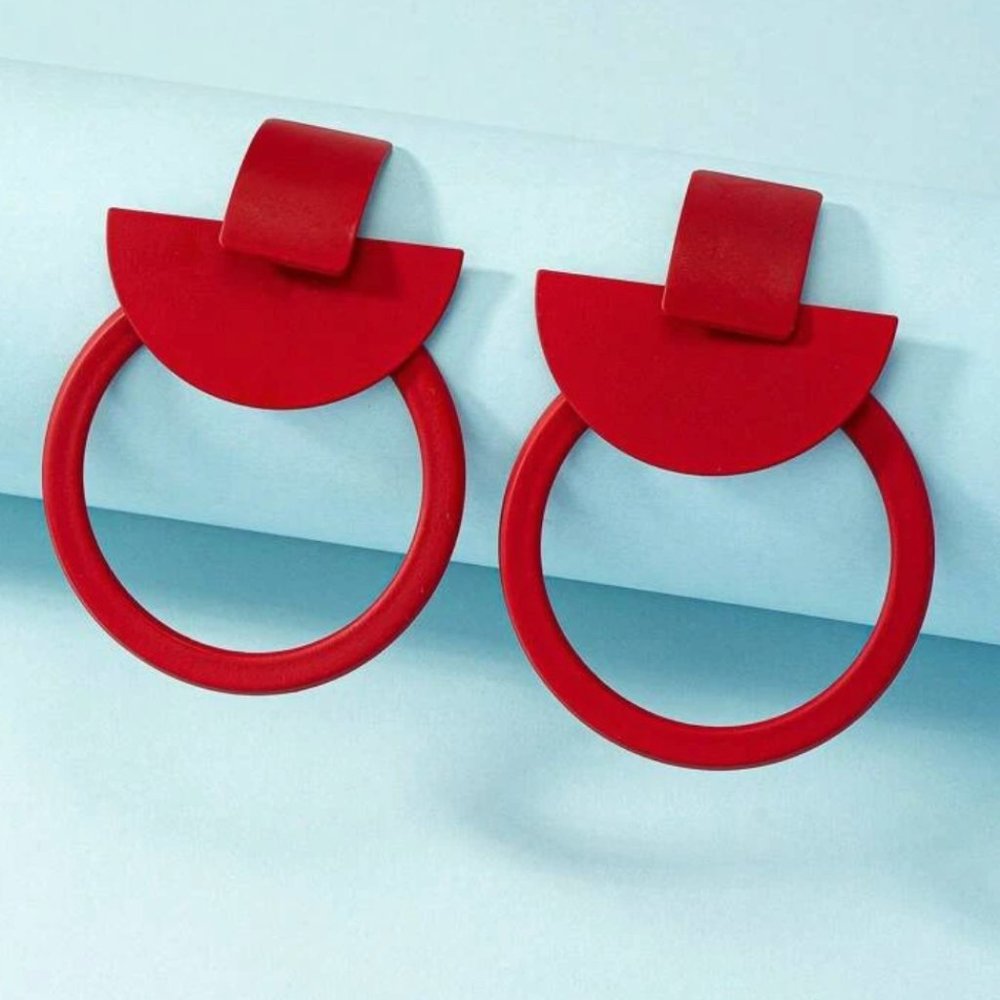 NEW GEOMETRIC PATTERN HOOP TASSEL RED BOHEMIAN EARRINGS